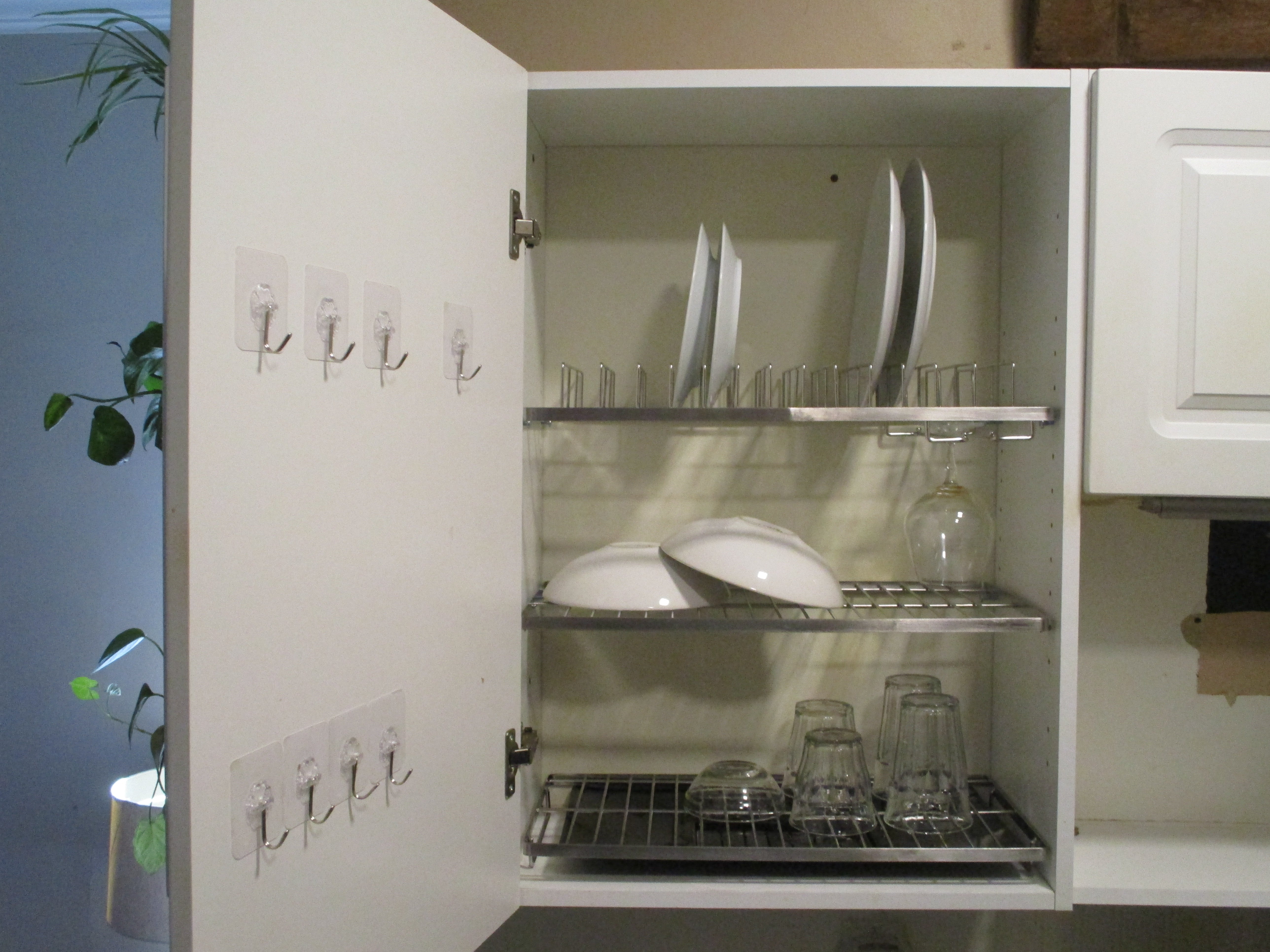 Dish drying discount rack in cabinet